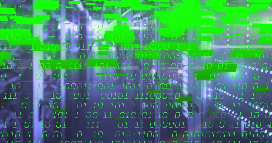 Binary Code Flowing Over Data Center Infrastructure