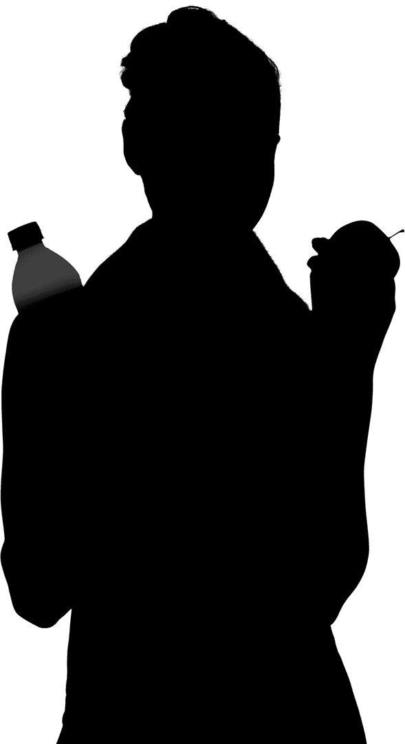 Transparent Silhouette Woman With Bottle and Fruit Outlines