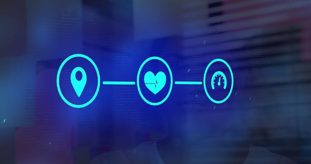 Digital Network Icons with Businesswoman Reviewing Notes in Office