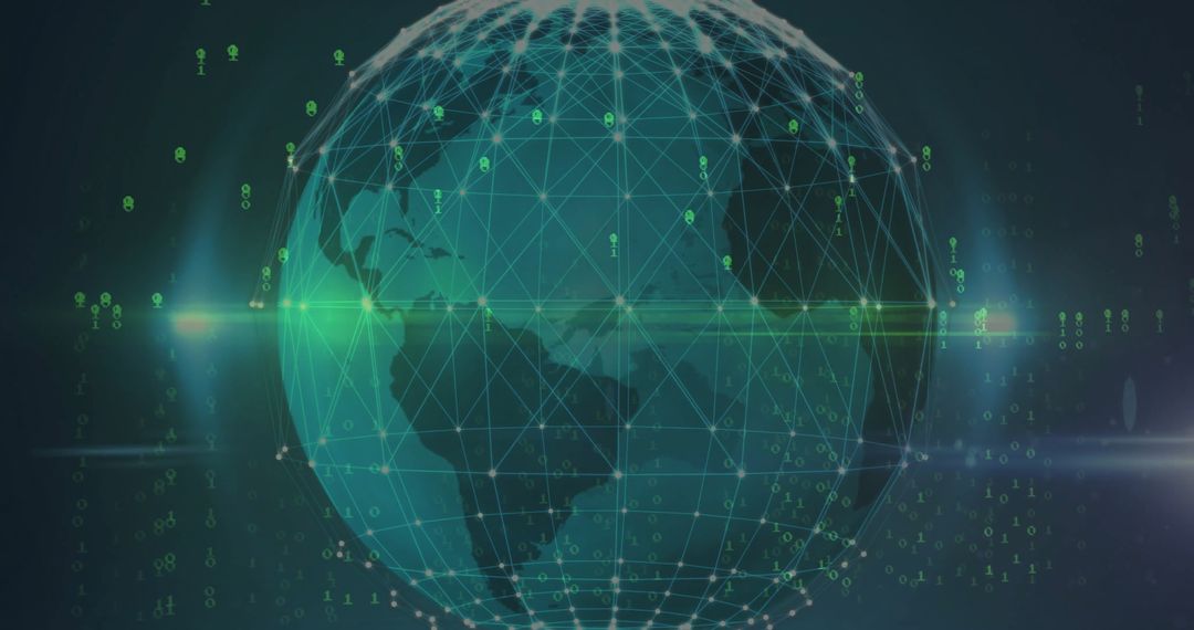 Futuristic Digital Global Network with Green Binary Code