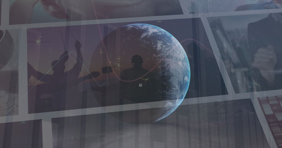 Planet Earth Overlaying Digital Financial Data Graphics