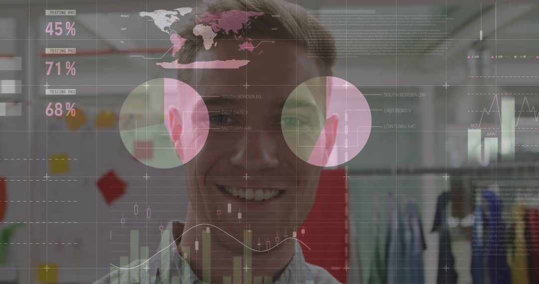 Smiling Businessman with Interactive Data Overlay
