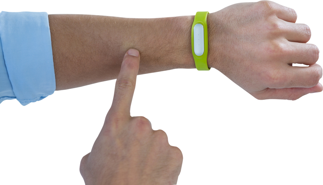 Man Interacting with Fitness Band on Wrist, Transparent Background - Download Free Stock Images Pikwizard.com