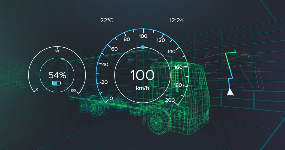 Car Interface with Digital Lorry Illustration on Black Background