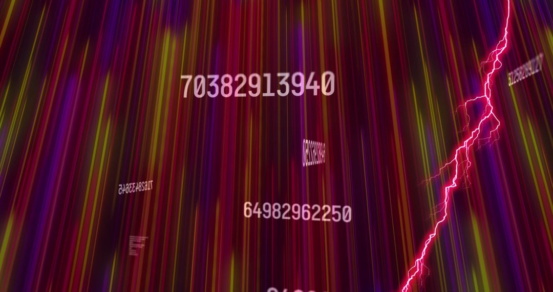 Dynamic numbers with lightning on colorful digital background