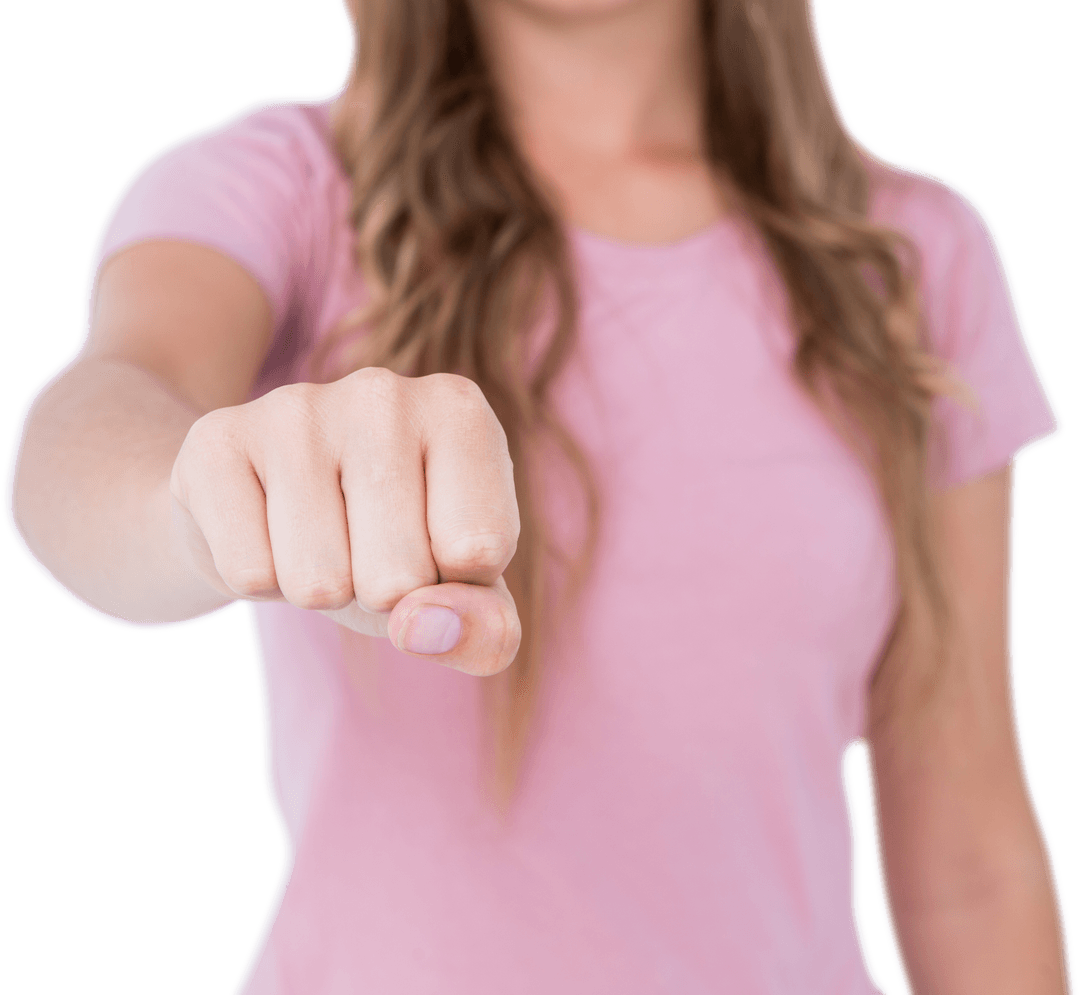 Influential Woman Showing Strength with Transparent Backdrop