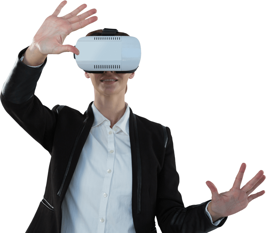 Working Businesswoman Using VR Headset Transparent Background