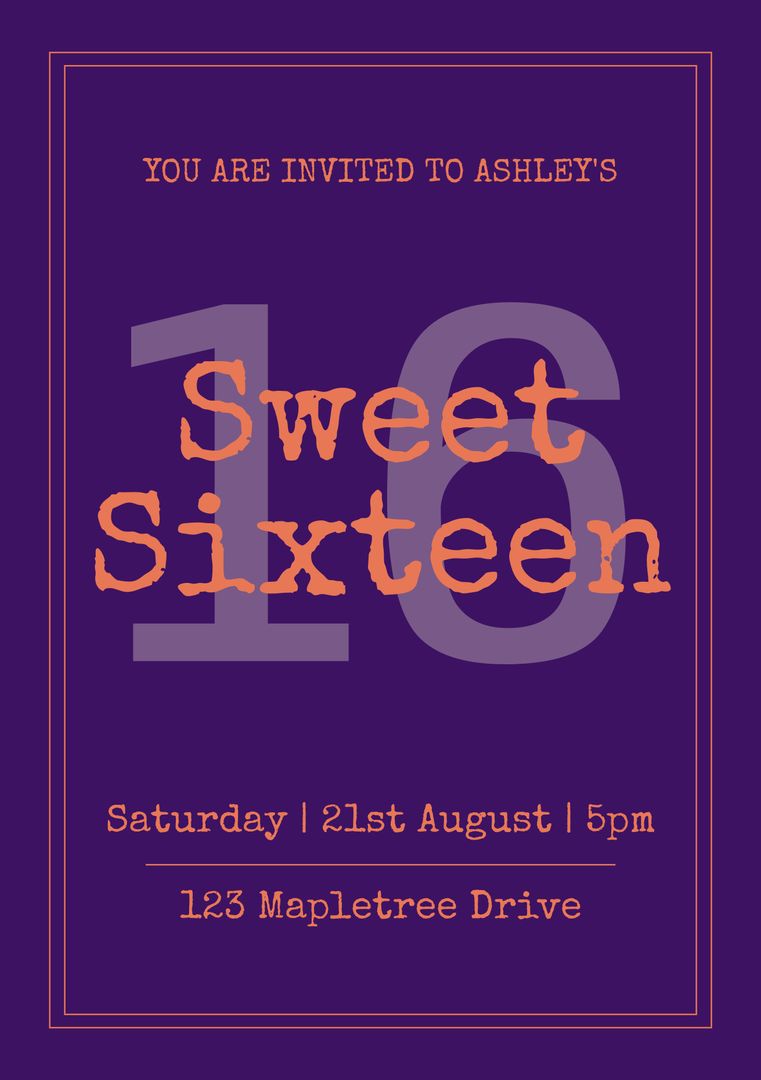 Sweet Sixteen Invitation with Bold Text and Date Details - Download Free Stock Templates Pikwizard.com