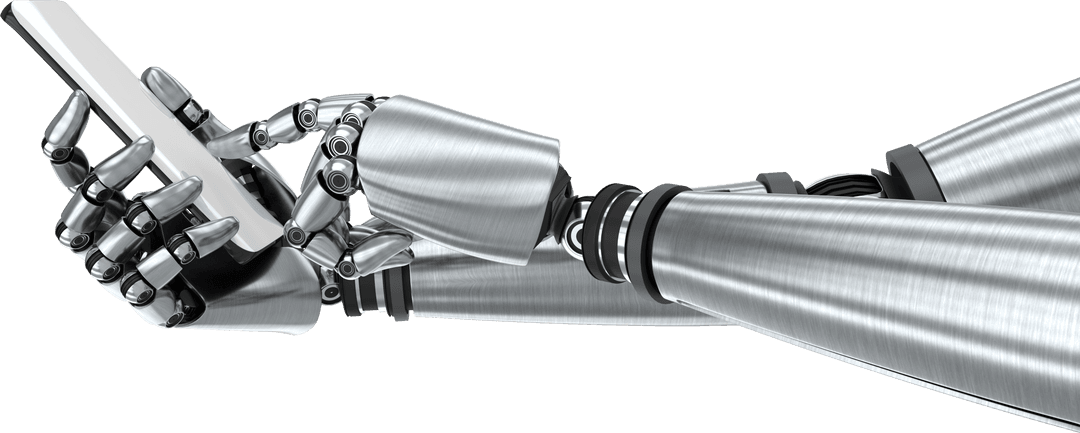 Robotic Arms Holding Smartphone Over Transparent Background