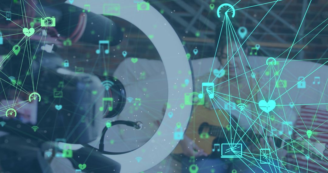 Vlogger Filming with Digital Social Media Connections Concept