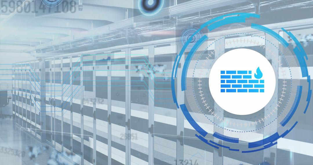 Data Security Concept with Digital Firewall Icon in Server Room