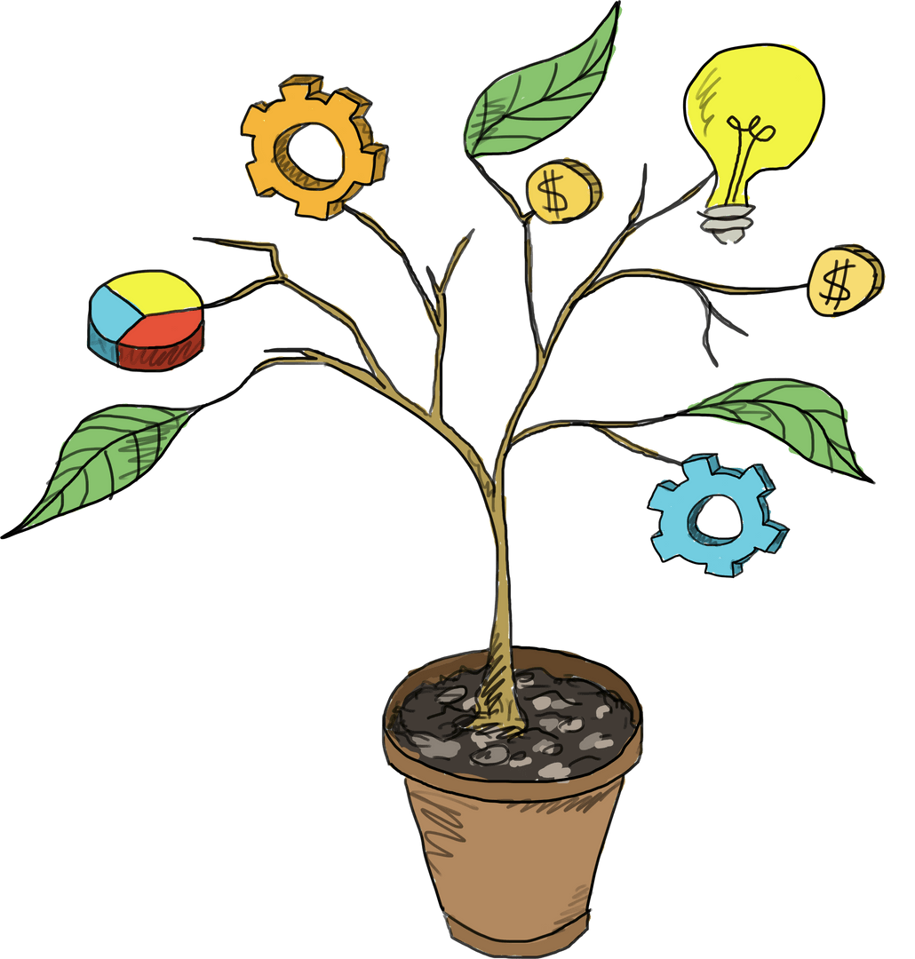 Transparent Business Growth Tree with Workflow Icons Illustration