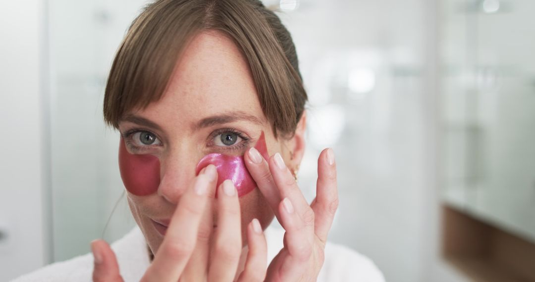 Woman Using Under-Eye Patches for Skincare Routine at Home