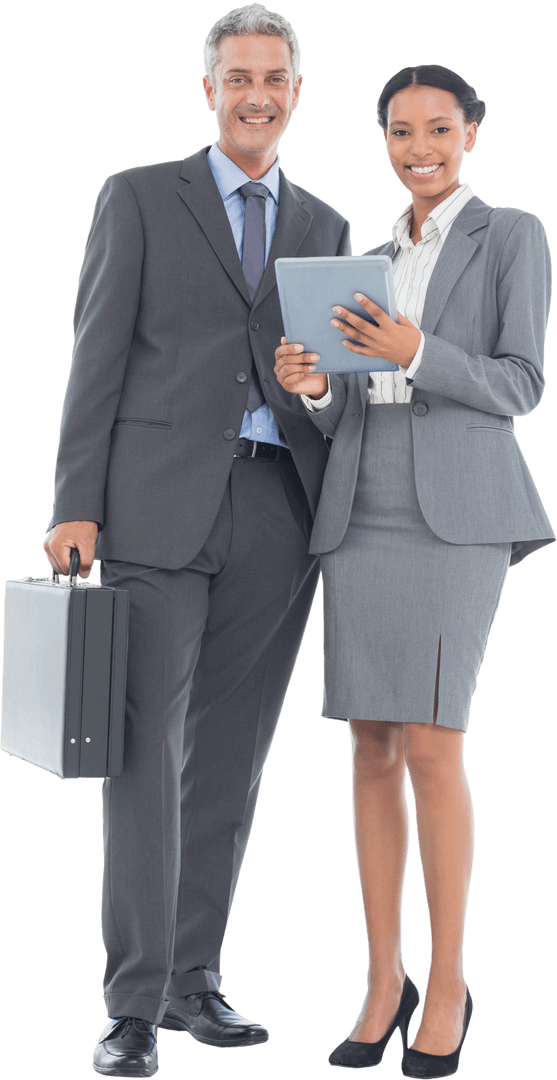 Transparent Business Professionals with Tablet and Briefcase