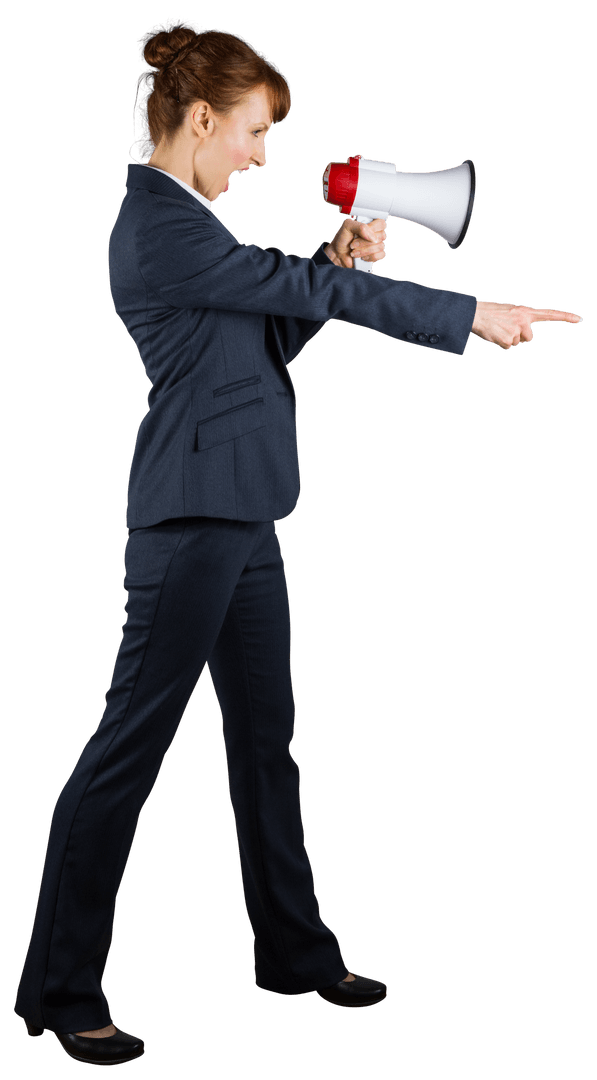 Businesswoman Shouting into Megaphone with Transparent Effect