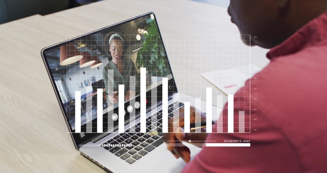 Digital Collaboration with Live Data Analytics Overlay on Laptop Screen