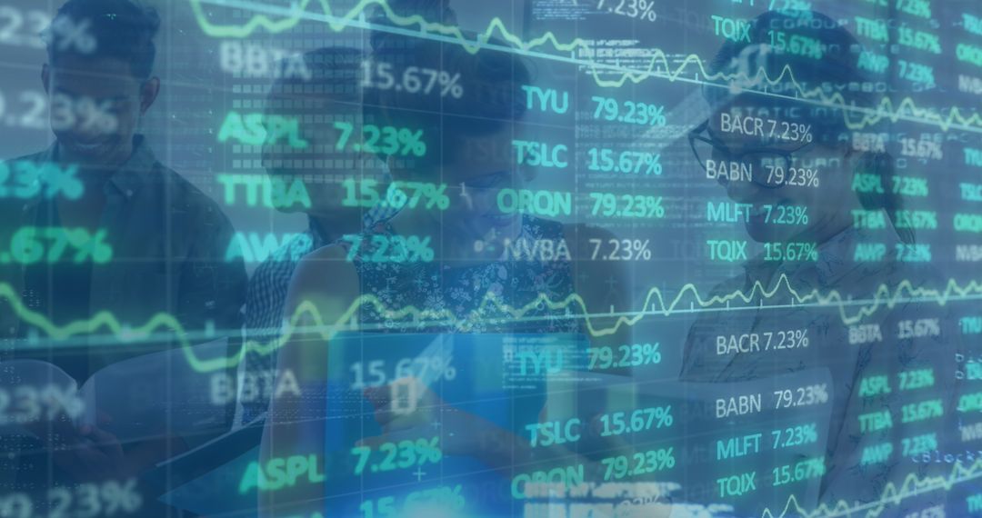 Financial Overlay on Business People Analyzing Data