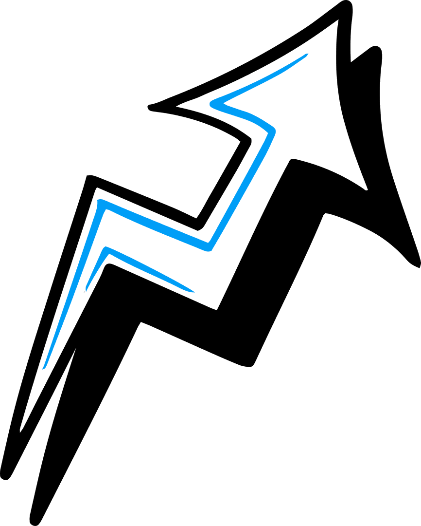 Dynamic Black-Blue Lightning Bolt Arrow Design on Transparent Background