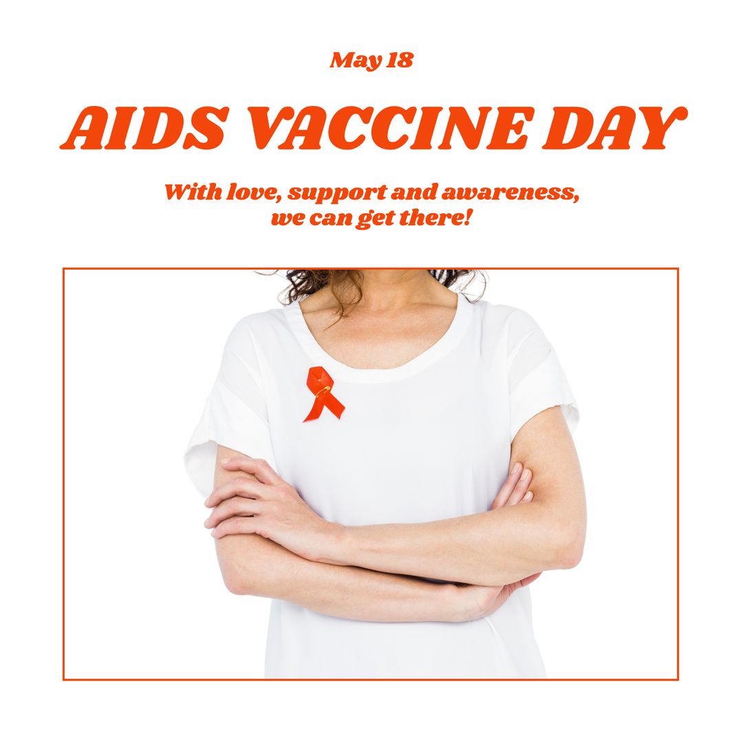 AIDS Vaccine Day Awareness with Red Ribbon and Support Message