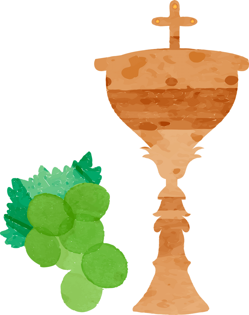 Transparent Watercolor Chalice with Cross and Grapes Design