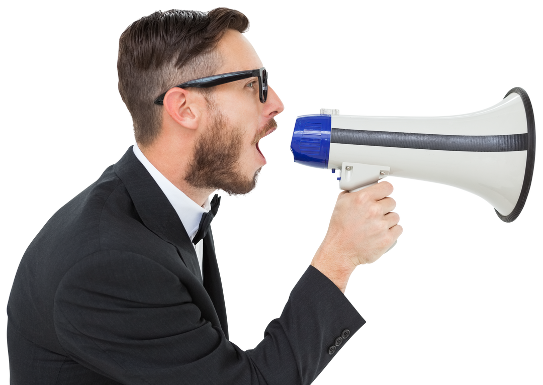 Transparent Funny Businessman Shouting Through Megaphone - Download Free Stock Images Pikwizard.com