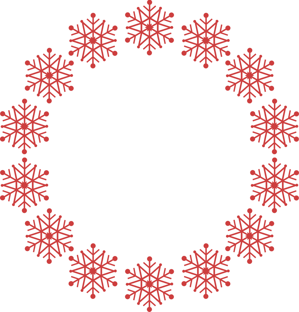 Transparent Circle with Red Snowflakes and Copy Space