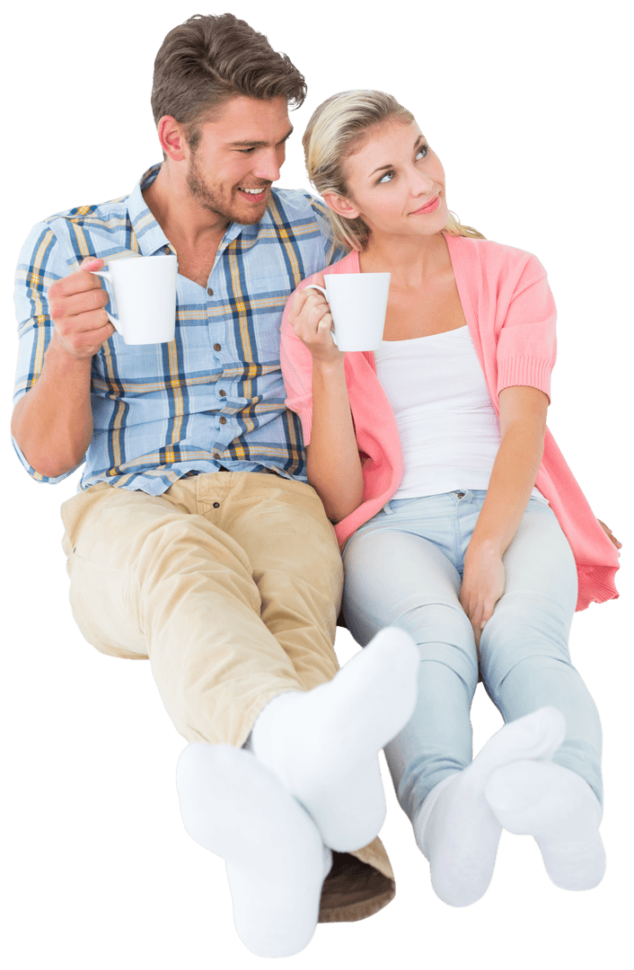 Couple Enjoying Relaxed Time with Coffee on Transparent Background