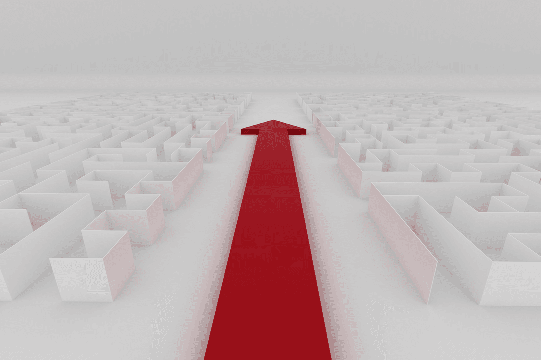 Transparent Red Arrow Passing Through Maze
