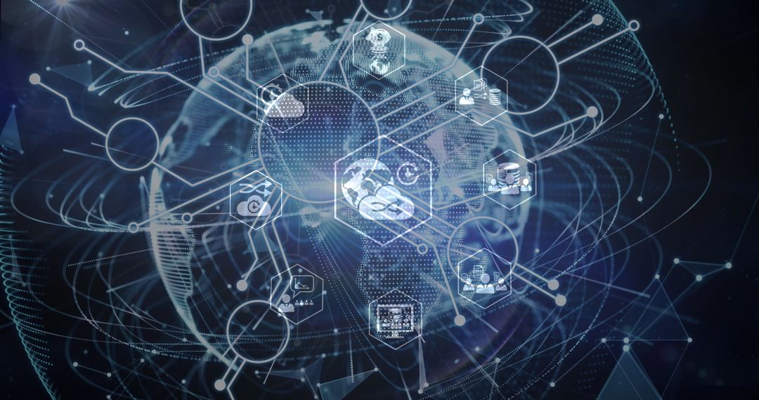 Digital Interface with Circuit Board and Globe Icons