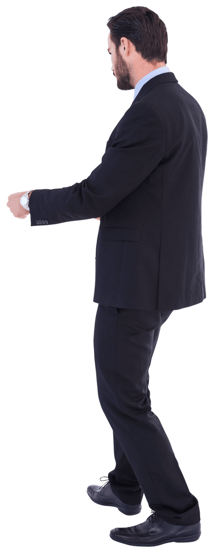 Transparent Businessman Checking Time in Black Suit