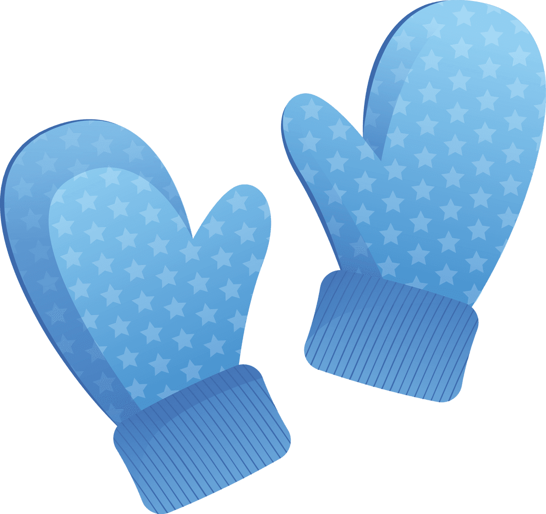 Blue Winter Mittens with Star Pattern on Transparent Background