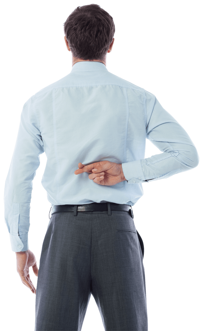 Businessman Crossing Fingers Behind Back on Transparent Background