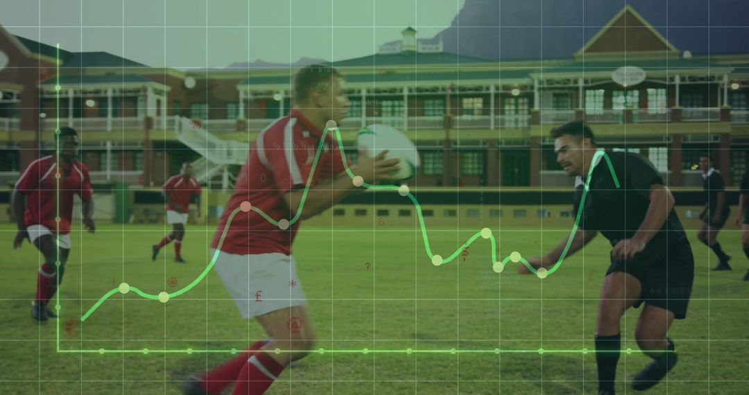 Dynamic Rugby Match with Overlaid Data Analysis Chart