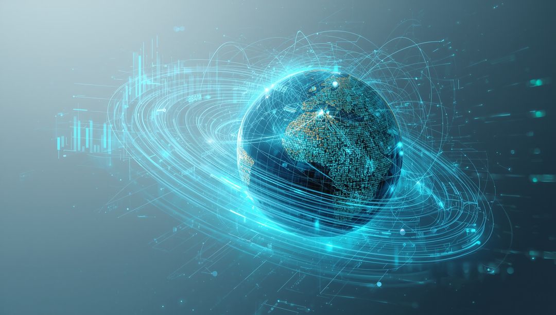 Futuristic Data-Driven Earth with Digital Particles and Glowing Elements