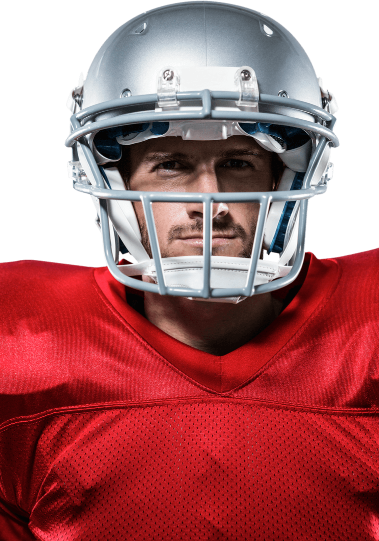 Transparent Football Athlete in Red Uniform Close-Up
