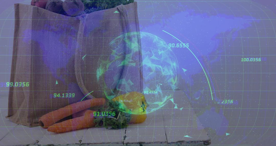 Holographic Globe Projection with Fresh Produce on Patio