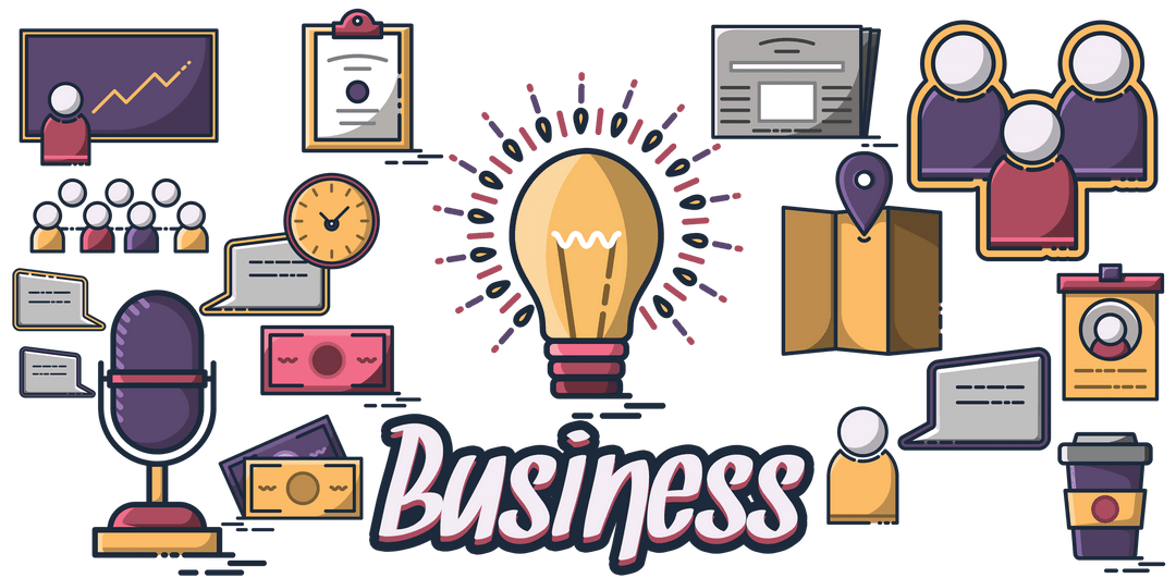 Transparent Business Icons with Innovative Light Bulb Concept