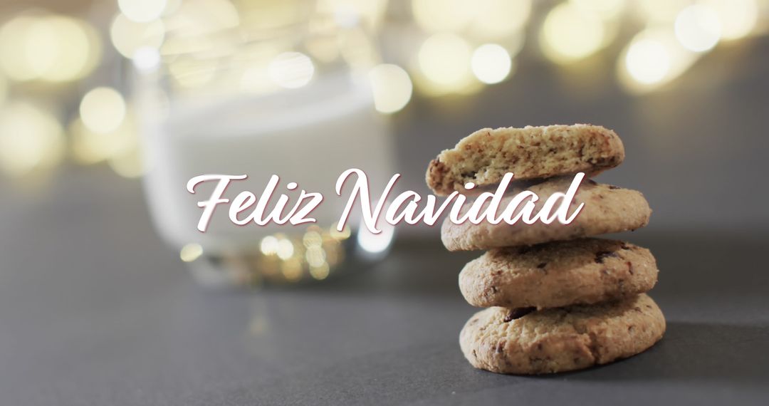 Spanish Christmas Greeting with Cookies and Milk on Table