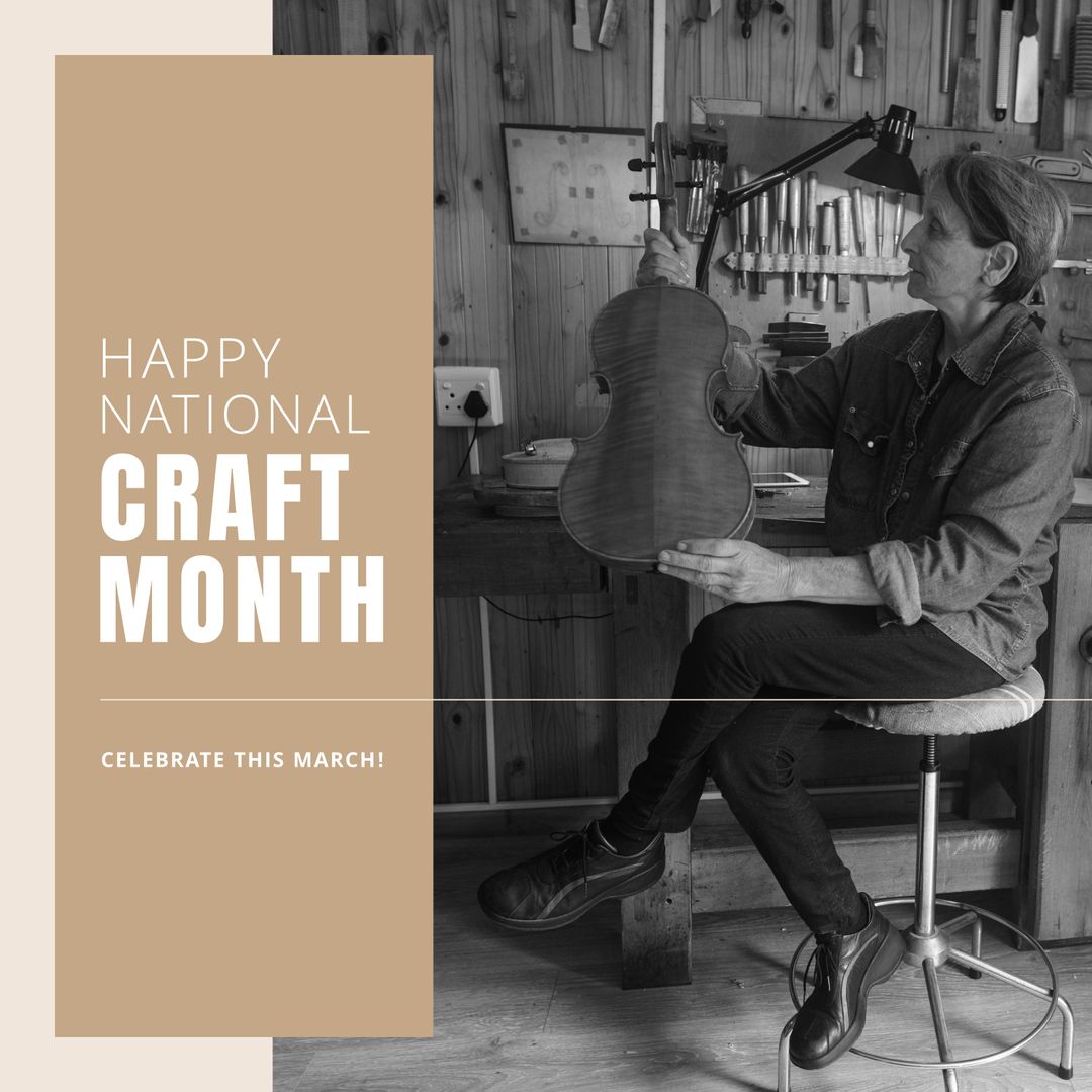 Female Violin Maker Celebrating National Craft Month in Workshop - Download Free Stock Templates Pikwizard.com