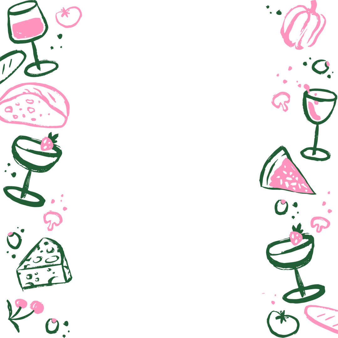 Transparent Border Doodles with Food Wine Playful Design