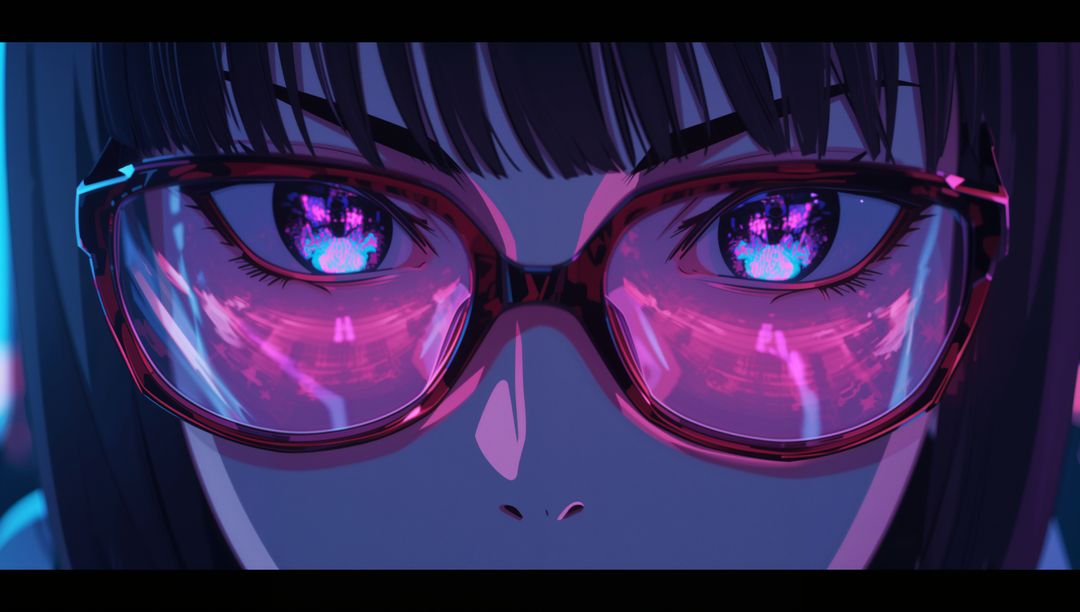 Gazing Through Futuristic Red Glasses into Neon Cyberpunk World