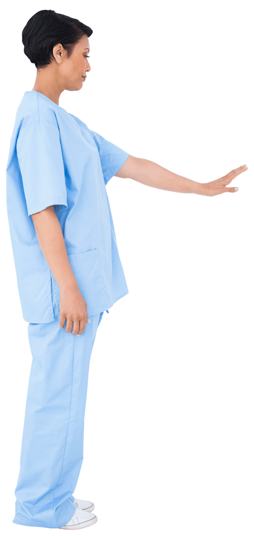 Transparent Nurse in Scrubs Reaching Out Arm Isolated