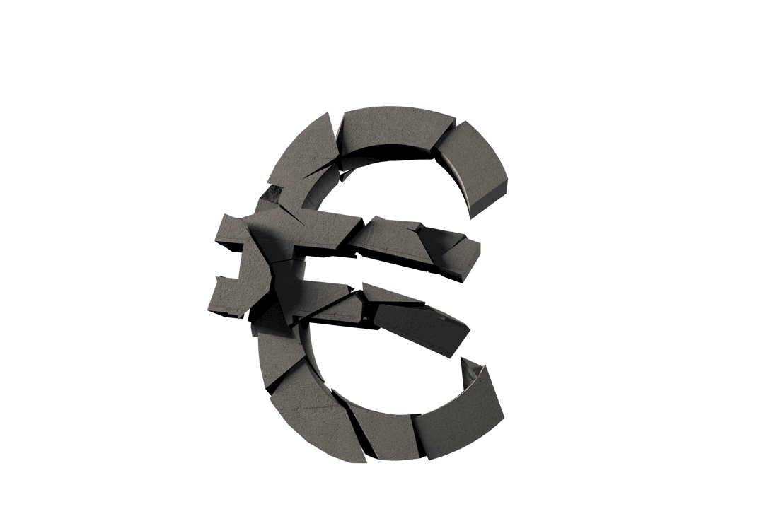 Transparent Shattered Euro Symbol 3D Illustration