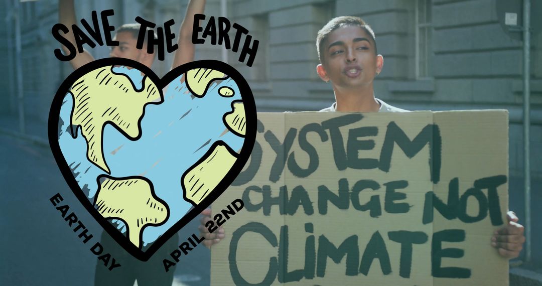 Earth Day Protest for Environmental Change with Heart-Shaped Earth