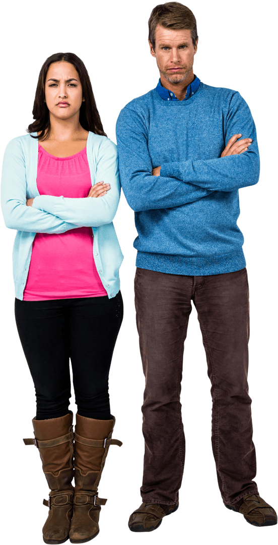 Transparent Couple Standing with Arms Crossed in Casual Clothes