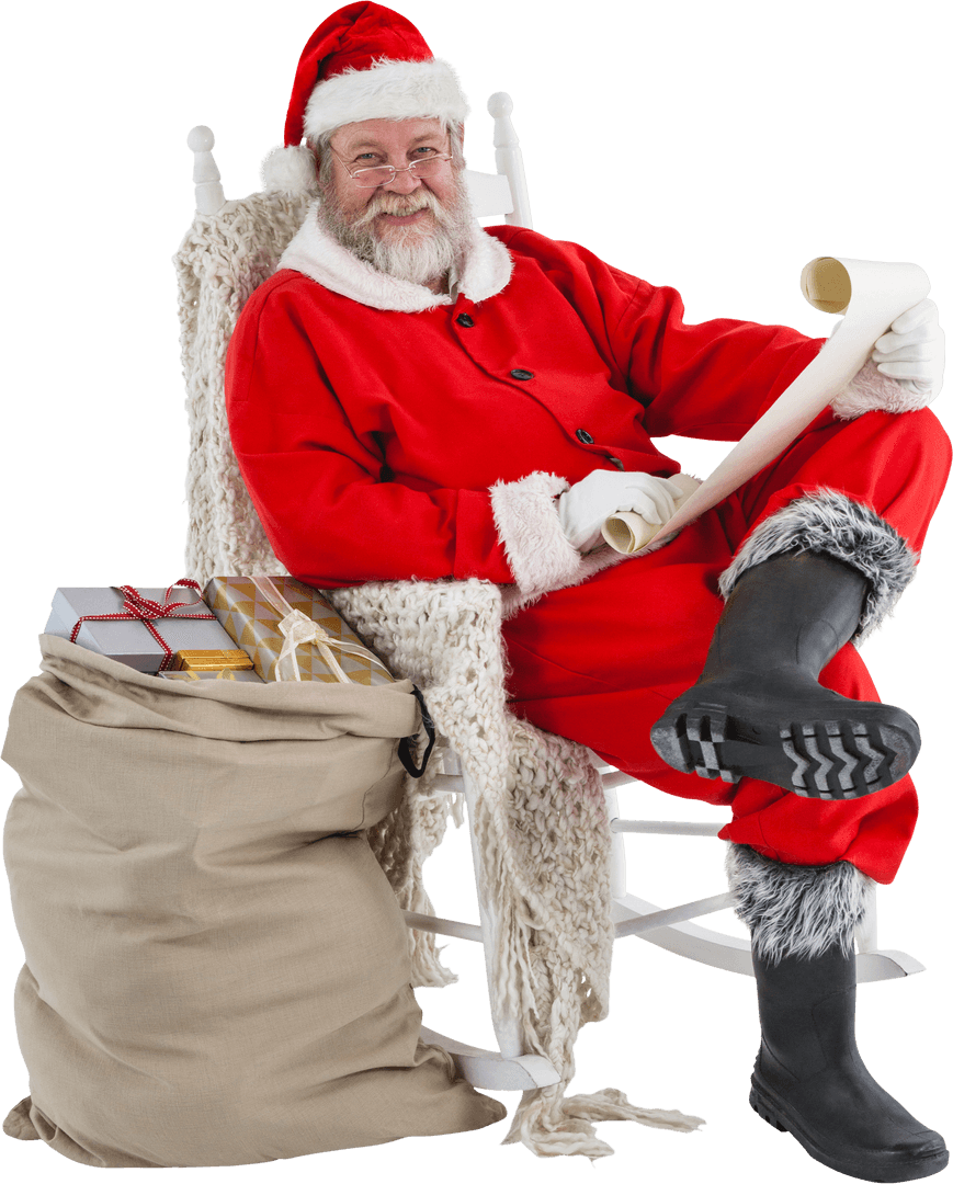 Transparent Santa Claus Holding Scroll Sitting on Rocking Chair