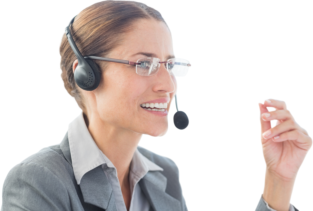 Transparent Businesswoman Communicating with Headset - Download Free Stock Images Pikwizard.com