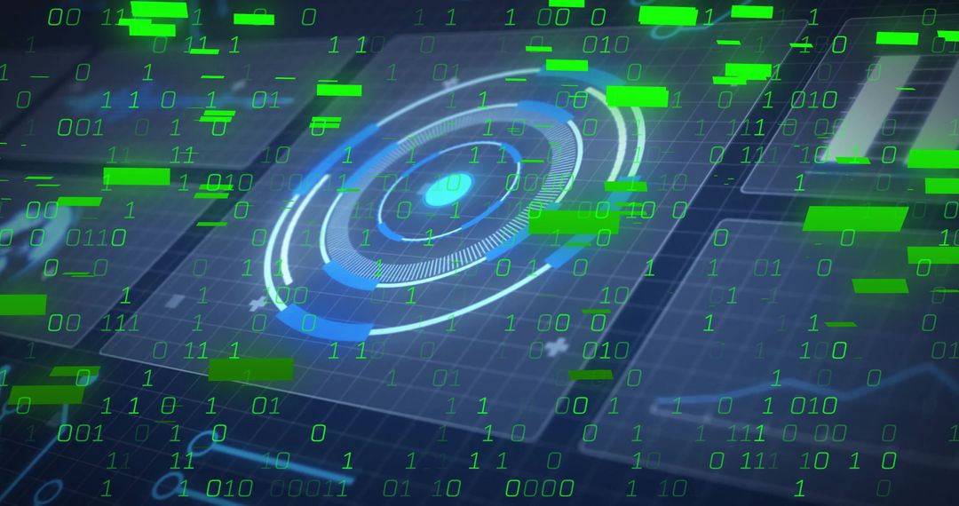 Digital Interface with Binary Overlay and Futuristic HUD