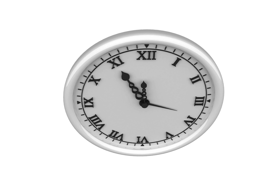 Classic Roman Numeral Wall Clock on Transparent Background
