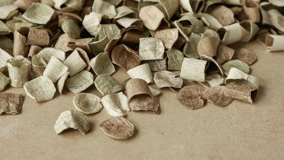 Dried Curled Plant Husks on Tan Surface Showcasing Natural Texture